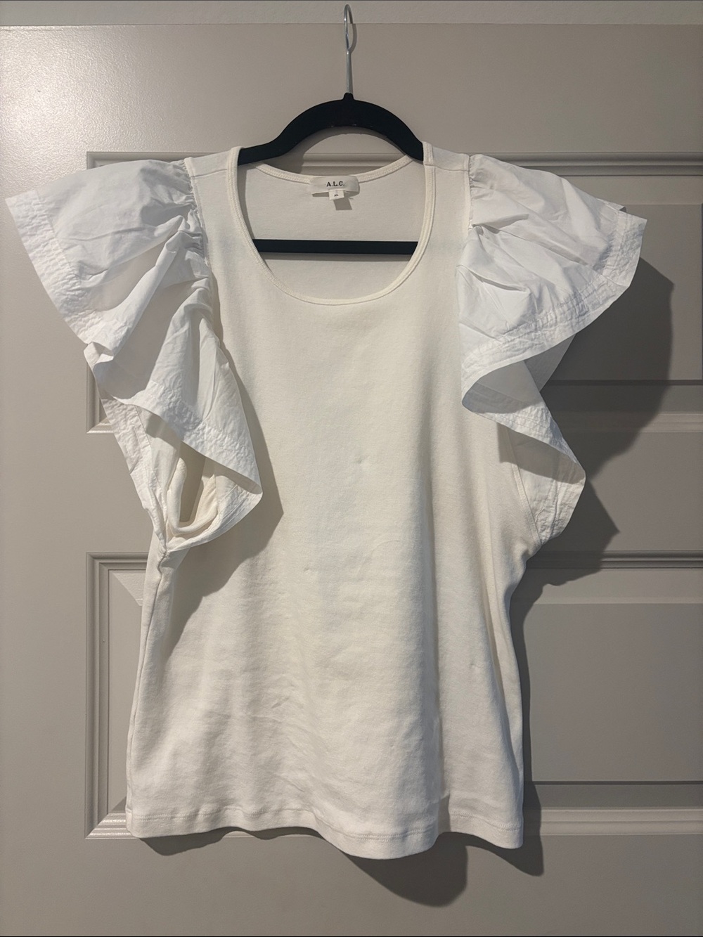 A.L.C. White Ruffle Sleeve Tank Top